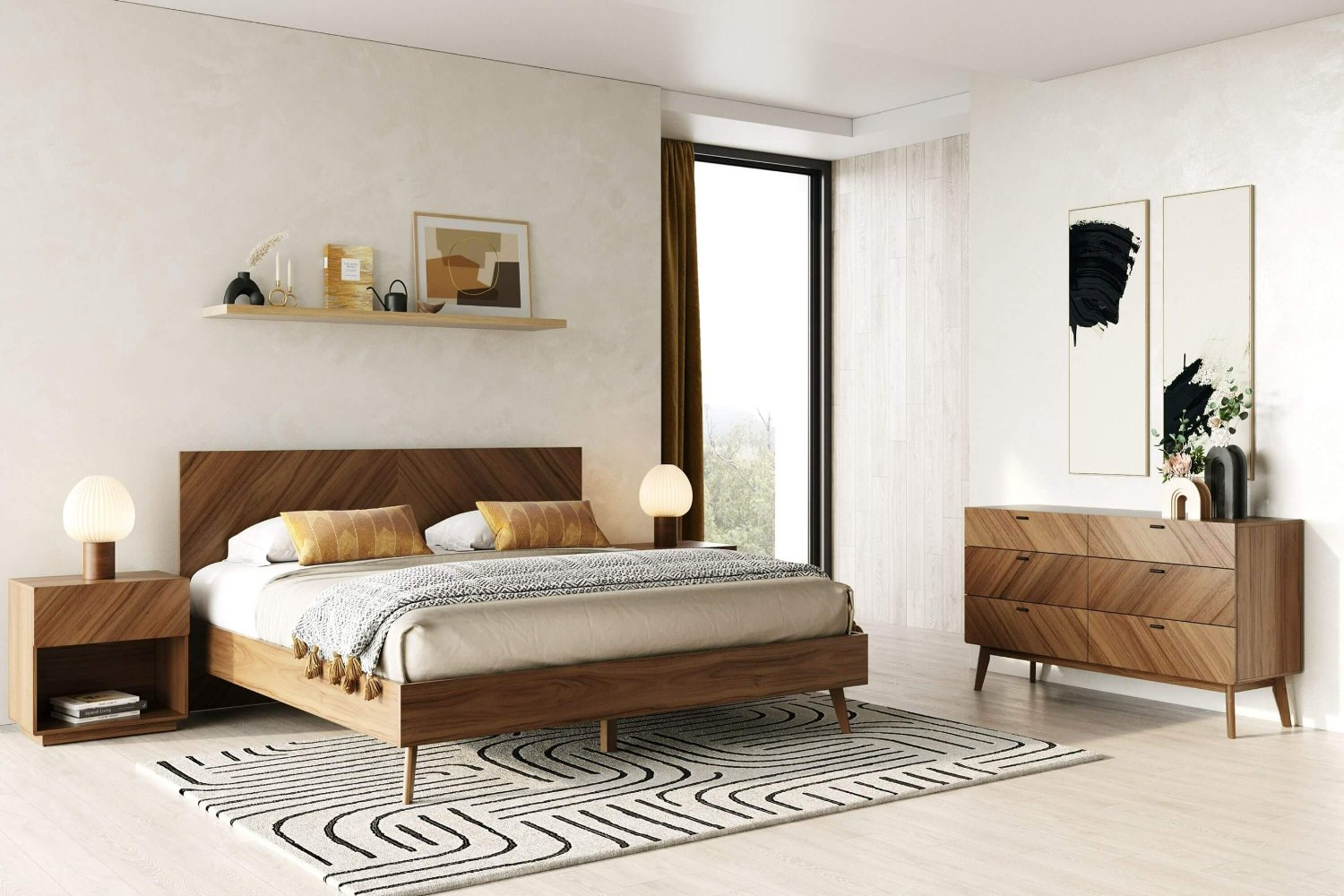 Nova Domus Kamela - Modern Walnut Bedroom Set - Featured Photo of the bedroom set in a modern demo room environment