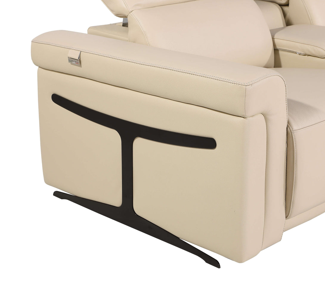 Divanitalia 1126 Power Reclining Living Room Set in Beige Italian Leather - Steel Support Bars and Feet