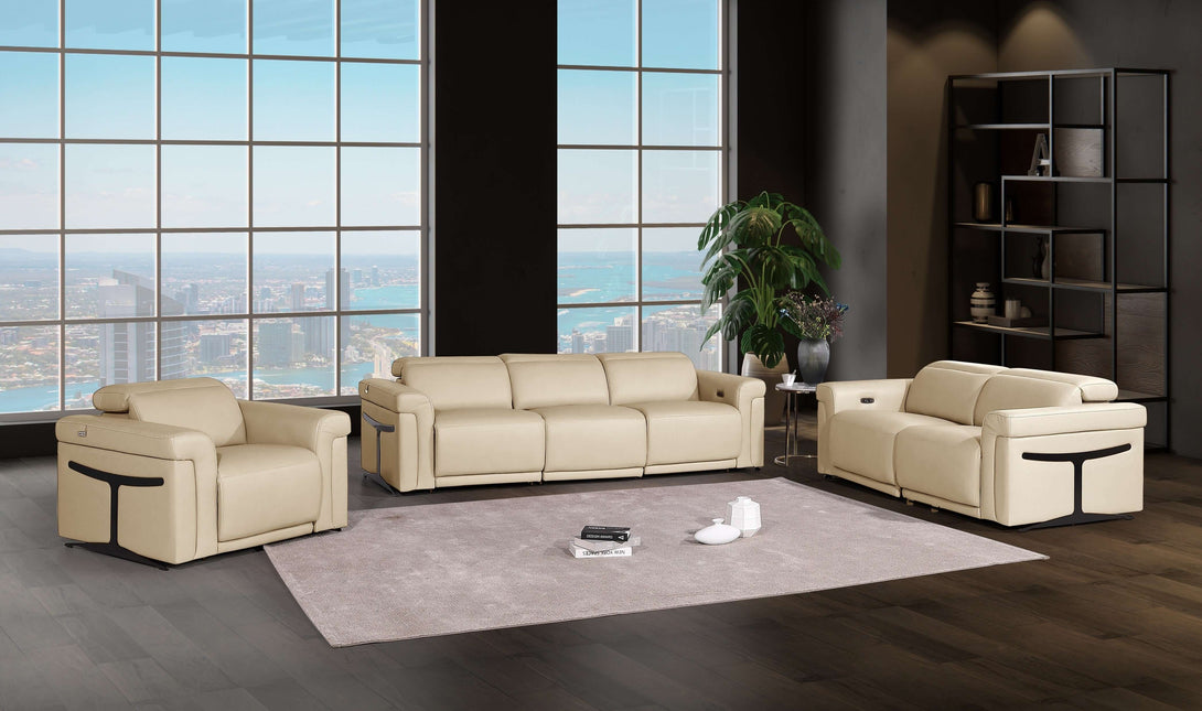 Divanitalia 1126 Power Reclining Living Room Set in Beige Italian Leather - View of Furniture in Staged Demo Room