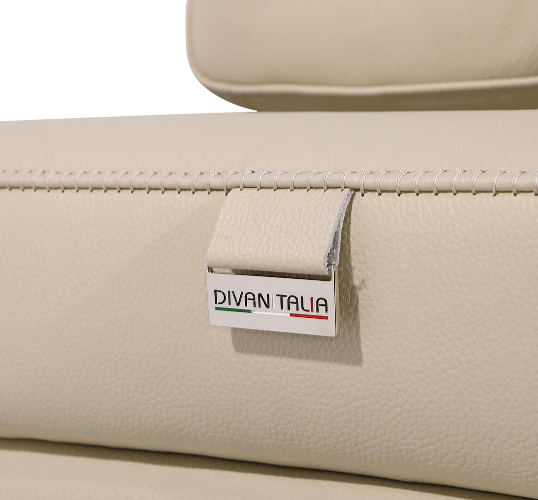 Divanitalia 1126 Power Reclining Living Room Set in Beige Italian Leather - View of Leather Stitching