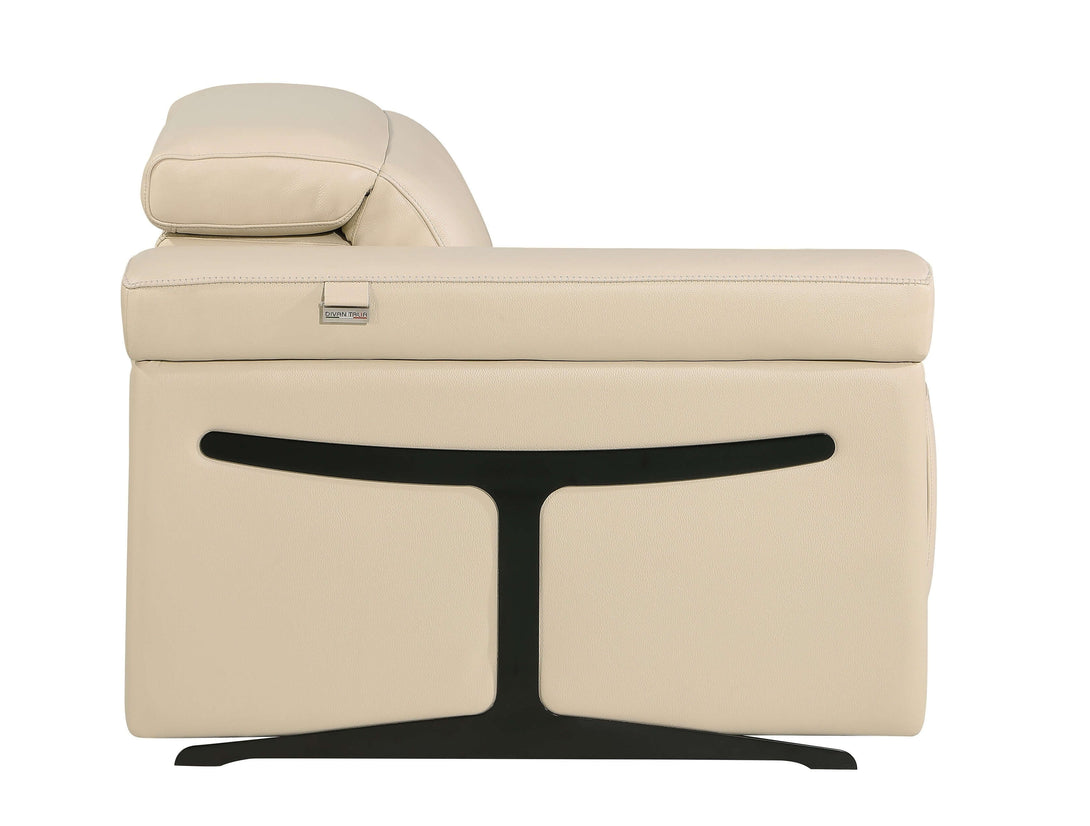 Divanitalia 1126 Power Reclining Living Room Set in Beige Italian Leather - Side View of Steel Support Bars and Feet