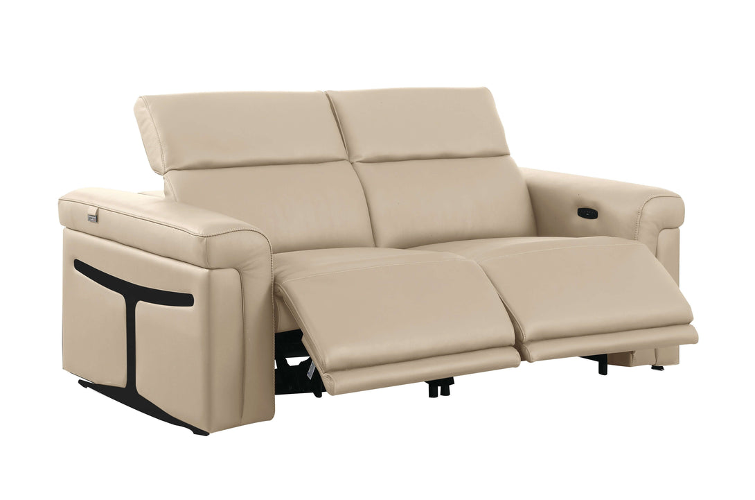 Divanitalia 1126 Power Reclining Loveseat in Beige Italian Leather - Recliners Extended