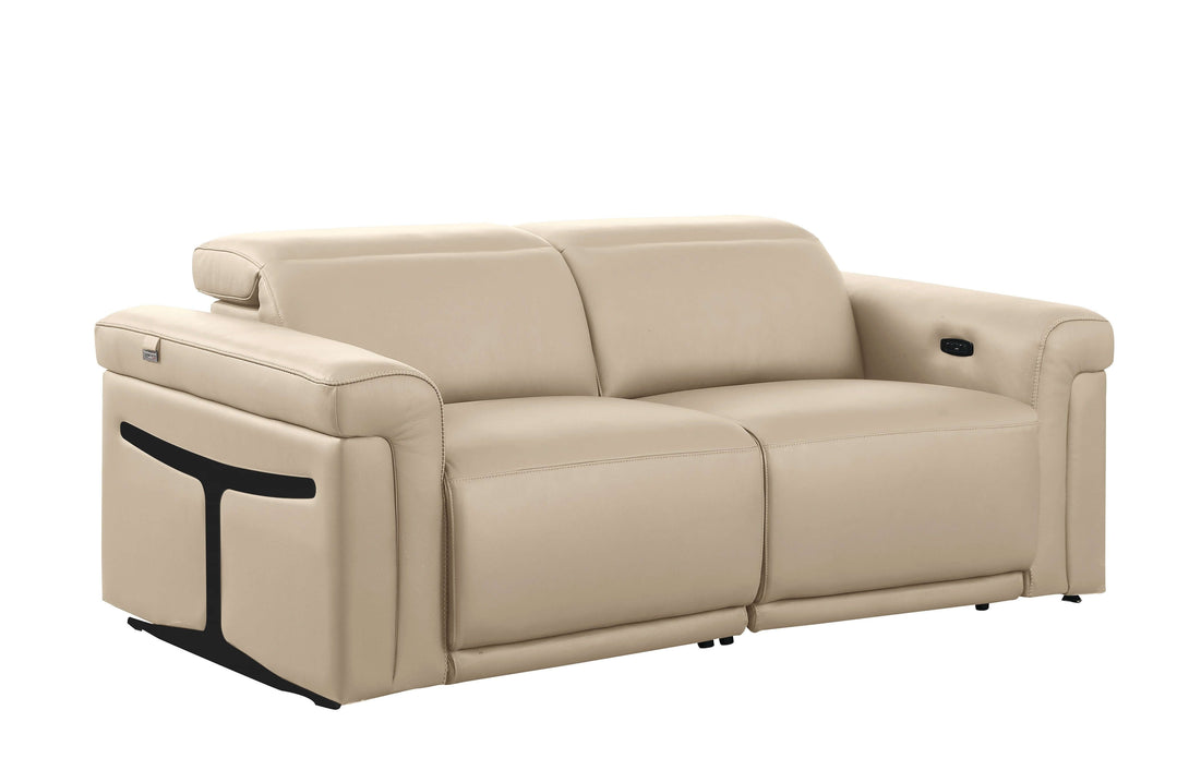 Divanitalia 1126 Power Reclining Loveseat in Beige Italian Leather - View From Left Side