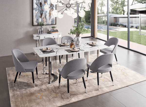 131 Marble Table and Silver 5-Piece Dining Room Set - Featured Photo