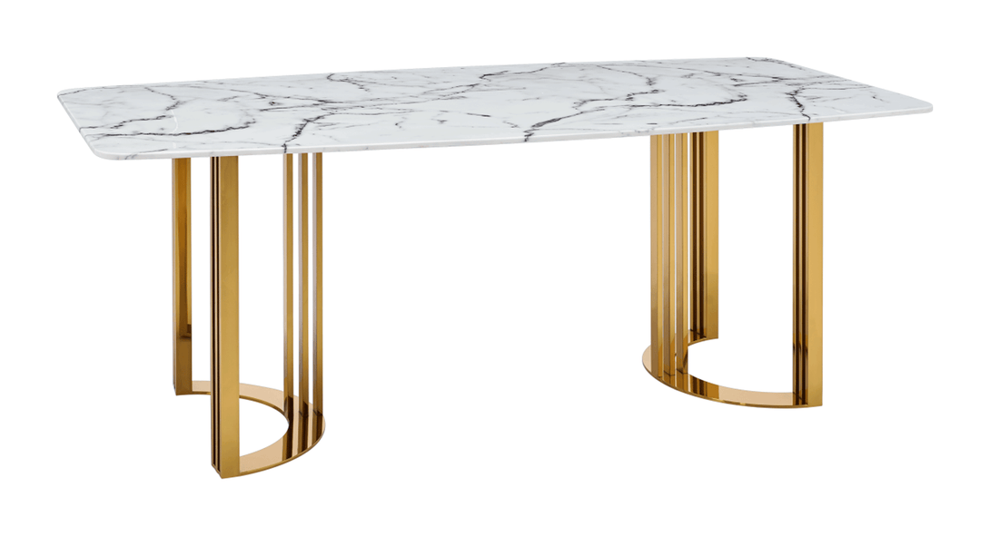 131 Marble Table in Gold - Angled View of the Front