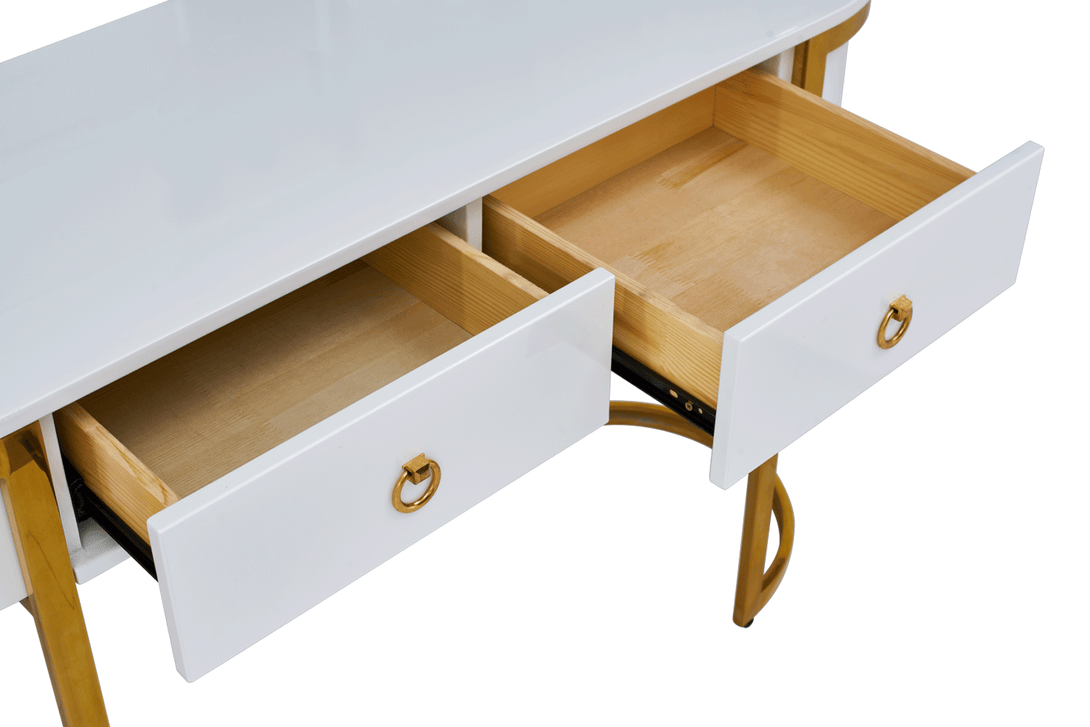 131 Marble Buffet in Gold - Arial View of Buffet with Drawers Opened on White Transparent Background