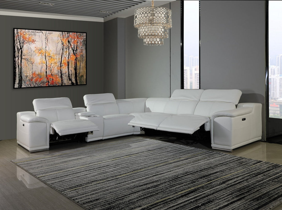 Divanitalia 9762 Build Your Own Sectional Sofa in White with Recliners - View of 5-Piece Sectional with Recliners Extended in a Modern Demo Room