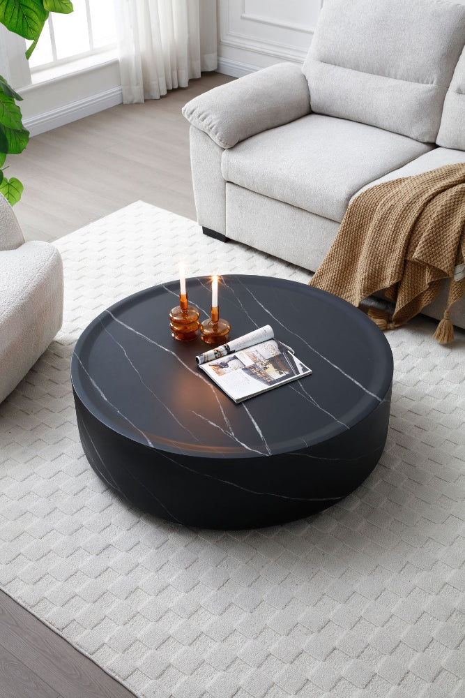 6155 Black Coffee Table - Arial View of Faux-Marble Coffee Table in a Demo Room