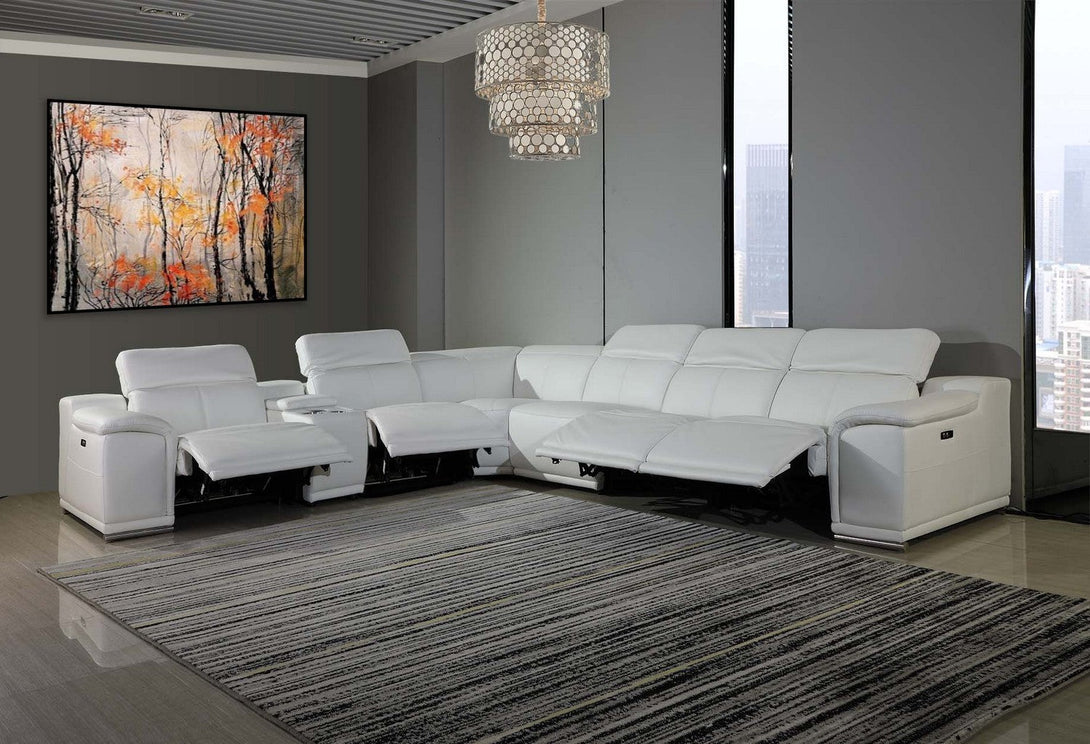 Divanitalia 9762 Build Your Own Sectional Sofa in White with Recliners - View of 8-Piece Sectional with Recliners Extended in a Modern Demo Room 2
