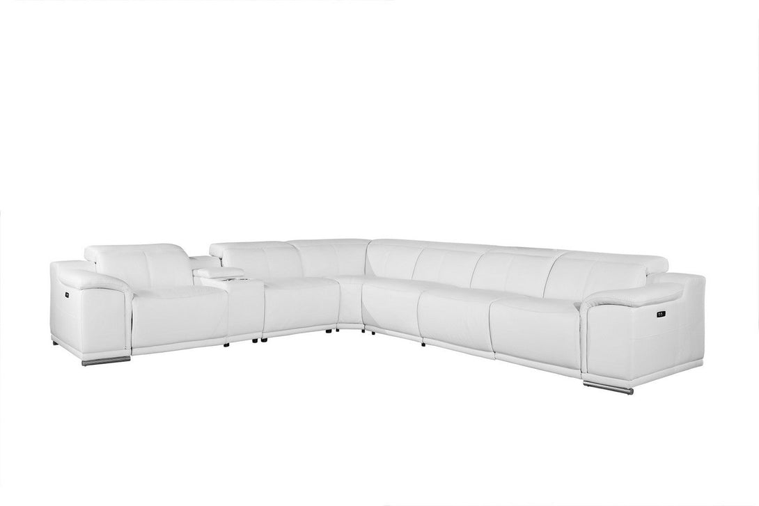 Divanitalia 9762 Build Your Own Sectional Sofa in White with Recliners - Front View of Sectional with Recliners Closed on a White Transparent Background