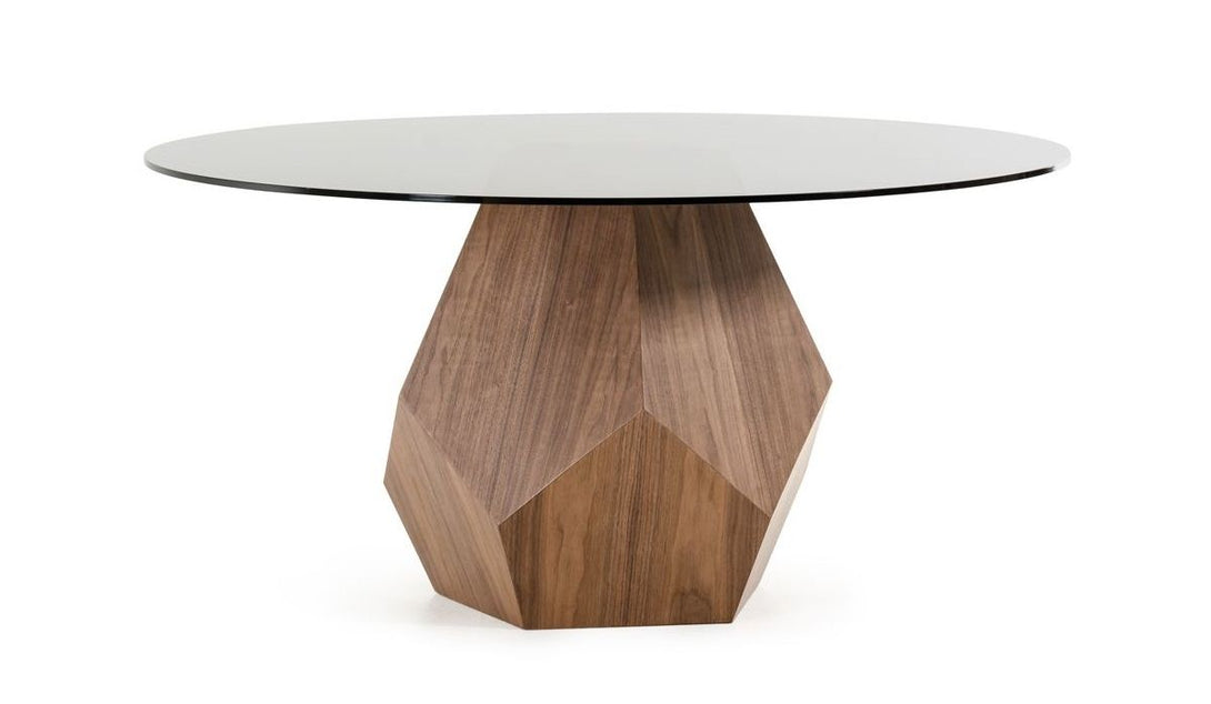 Modrest Rackham Mid-Century Walnut Round Dining Table - Side view of dining table on a white transparent background