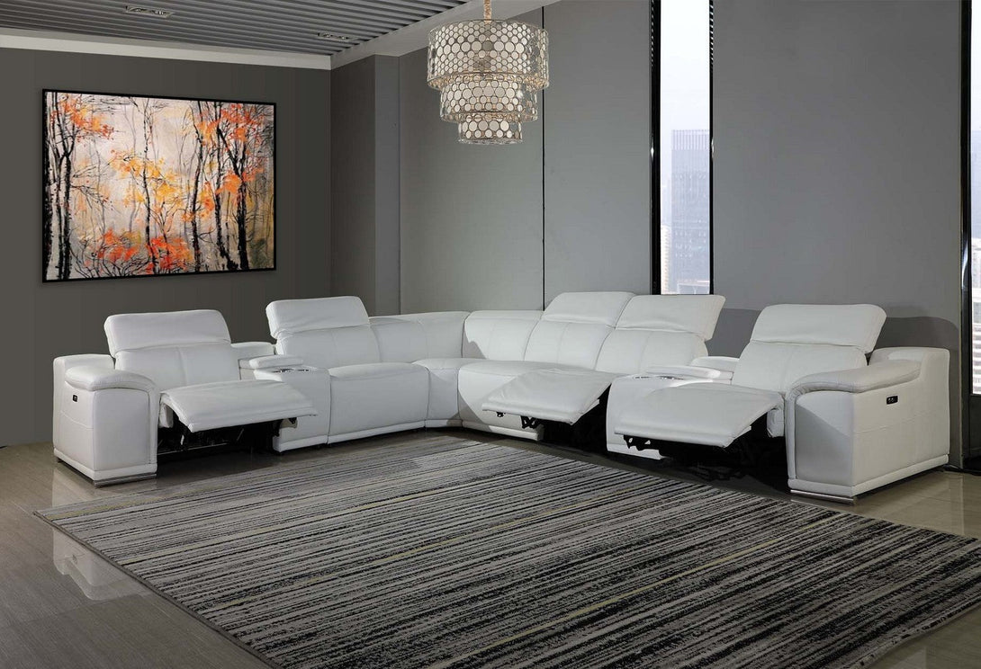 Divanitalia 9762 Build Your Own Sectional Sofa in White with Recliners - View of 8-Piece Sectional with Recliners Extended in a Modern Demo Room