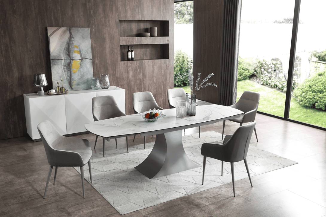 9035 Dining Room Set Marble Design Table Top with Gray Chairs – United ...