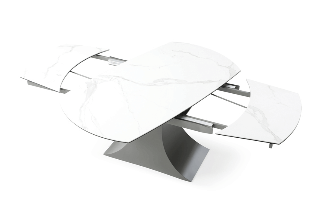 9035 63" Marble Dining Table - Arial View of the of Table with Table Extentions Mechanism