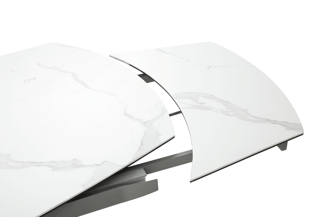 9035 63" Marble Dining Table - Zoomed-In View of the of Table with Table Extentions Mechanism