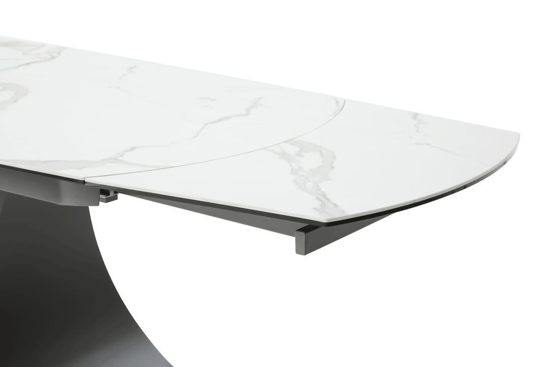 9035 63" Marble Dining Table - Zoomed-In View of the of Table with Table Extentions Fully-Entended