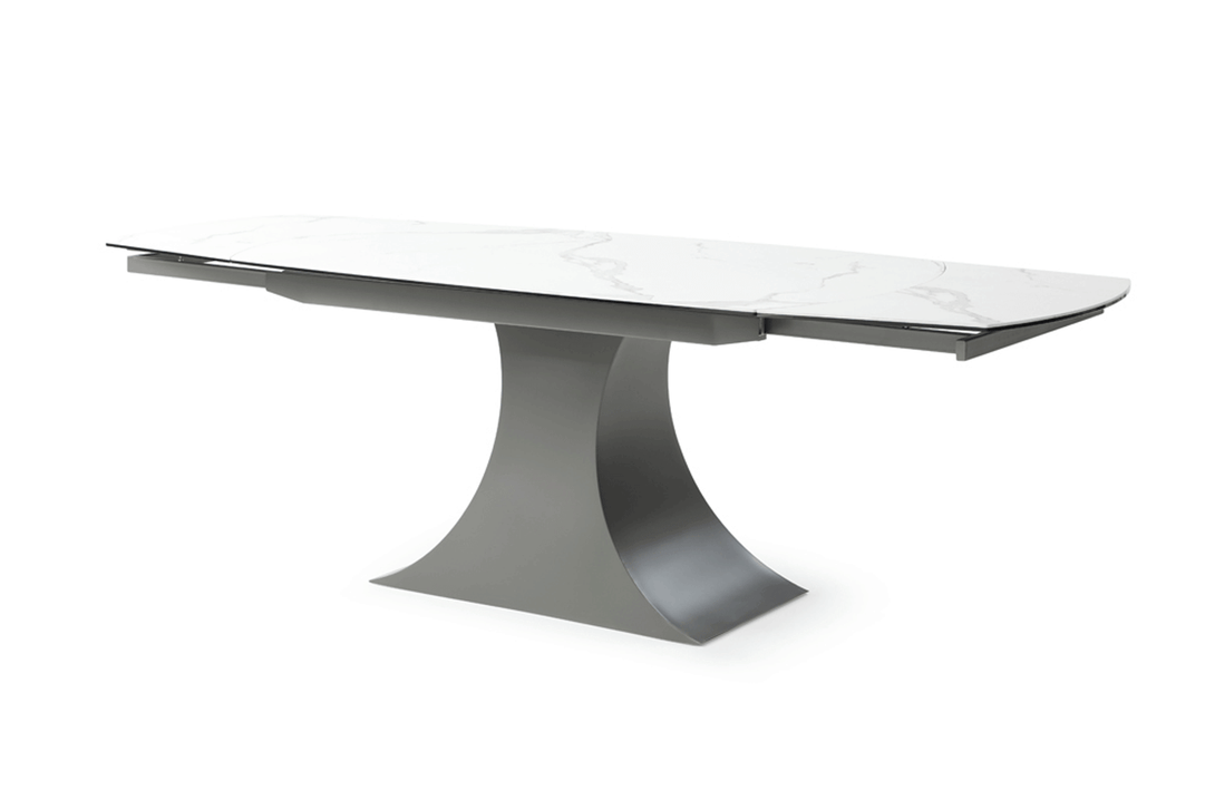 9035 63" Marble Dining Table - Angled View of the Right Side of Table with Table Extentions Fully-Entended