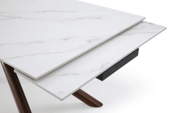 9063 Dining Marble Table - Arial View of the of Table with Table Extentions Opening