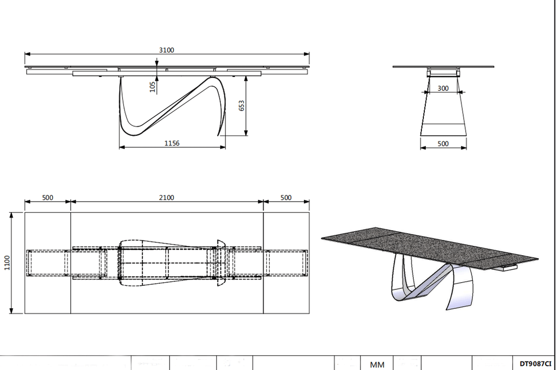 9035 63" Marble Dining Table - Dimensional Sheet