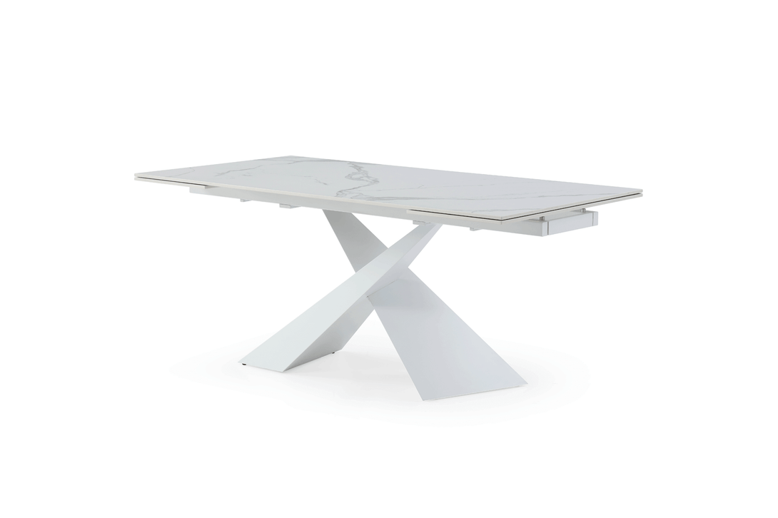 9113 71" White Dining Table - Angled View from Side of Table