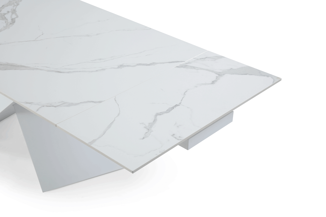 9113 71" White Dining Table - Close-Up View of Table Top Extention
