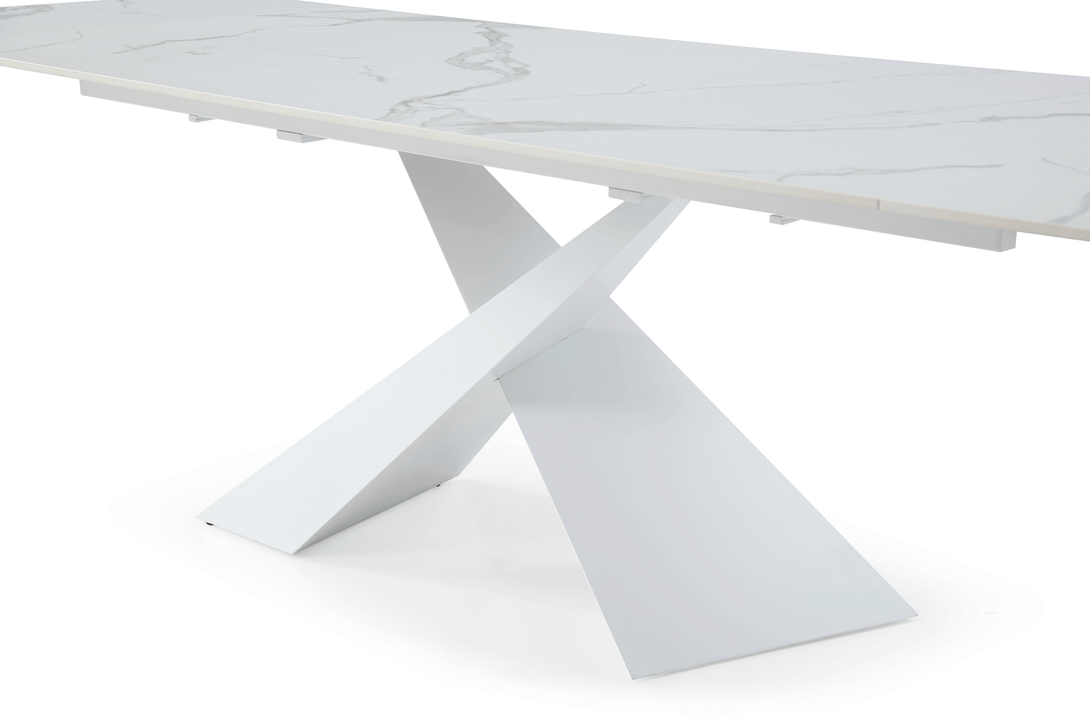 9113 71" White Dining Table - Side View of White Table Base