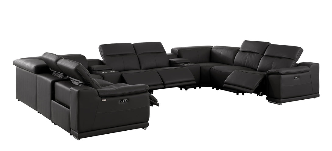 9762 DivanItalia Black 10-Piece Sectional – Top Grain Italian Leather with 4 Power Recliners and 2 Consoles - Featured Image
