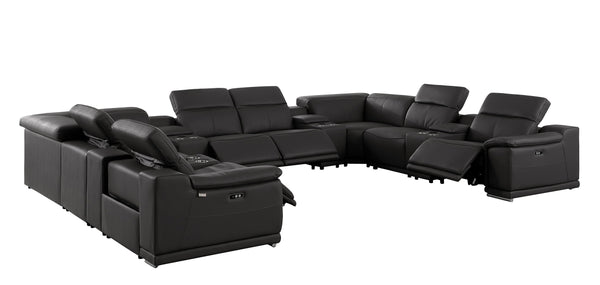 9762 DivanItalia Black 12-Piece Sectional – Top Grain Italian Leather with 4 Power Recliners and 4 Consoles - Featured Image