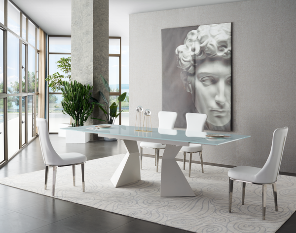 992 Dining Room Set Glass Top Table with 6 White Chairs - Featured Photo
