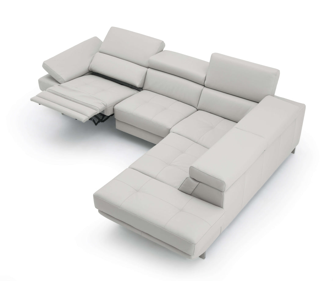 Annalaise Sectional Sofa with Recliner in Silver Grey Leather - Arial View with Full Recline