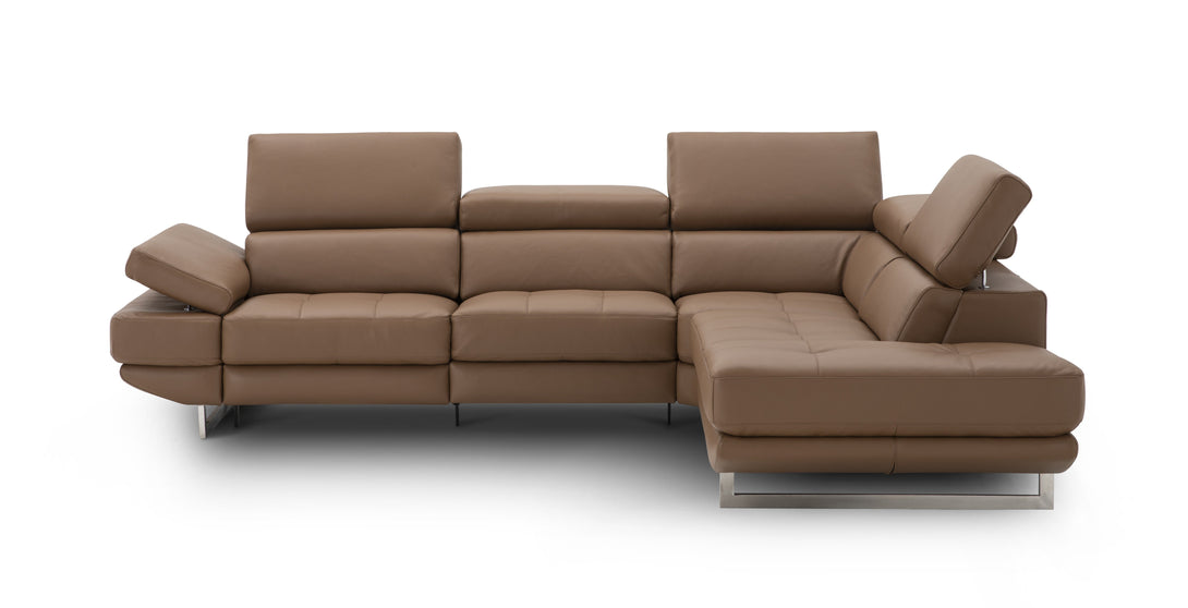 Annalaise Sectional Sofa with Recliner in Caramel Leather - Front View