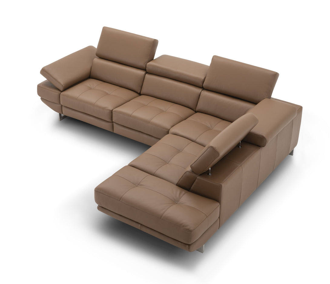 Annalaise Sectional Sofa with Recliner in Caramel Leather - Arial View