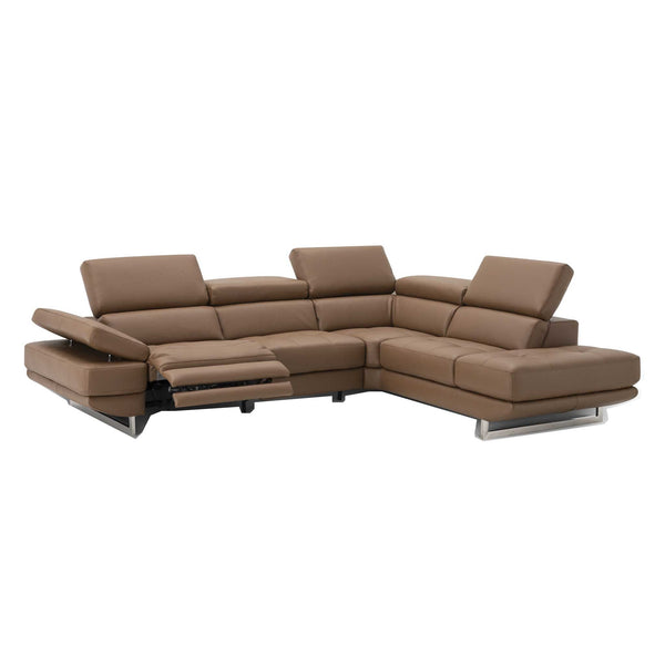 Annalaise Sectional Sofa with Recliner in Caramel Leather