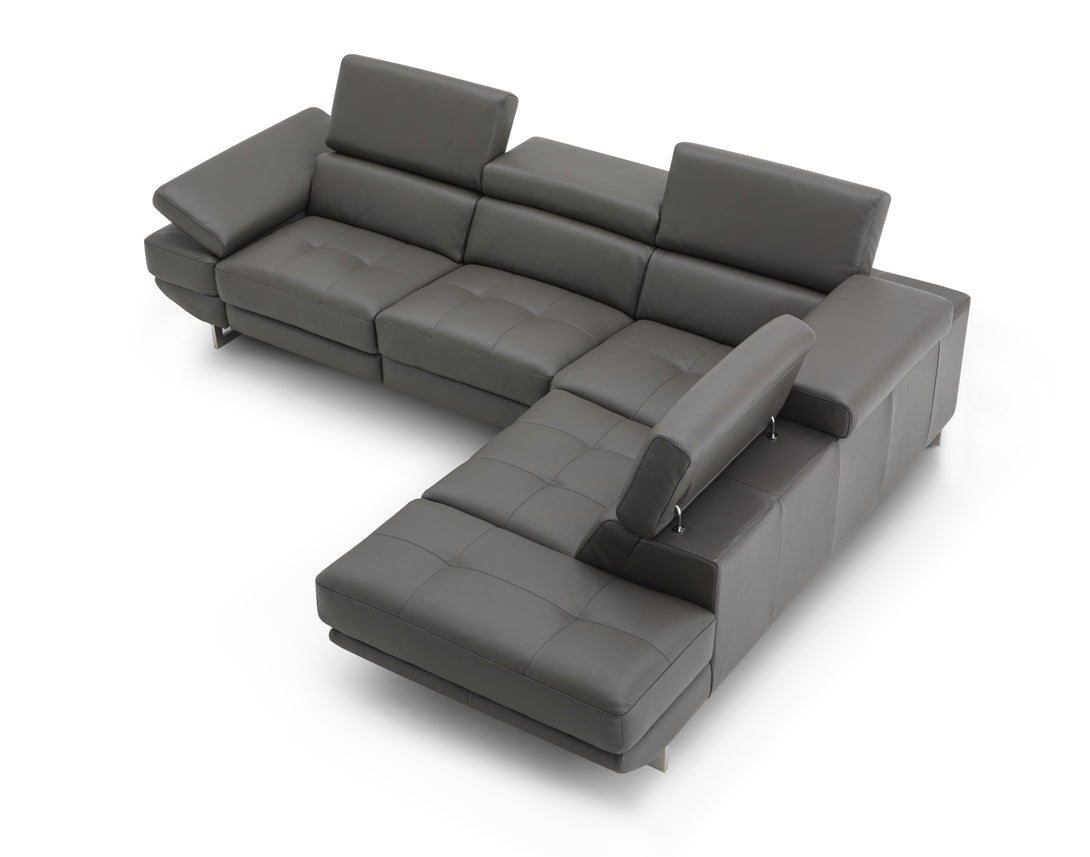Annalaise Sectional Sofa with Recliner in Dark Grey Leather - Arial View