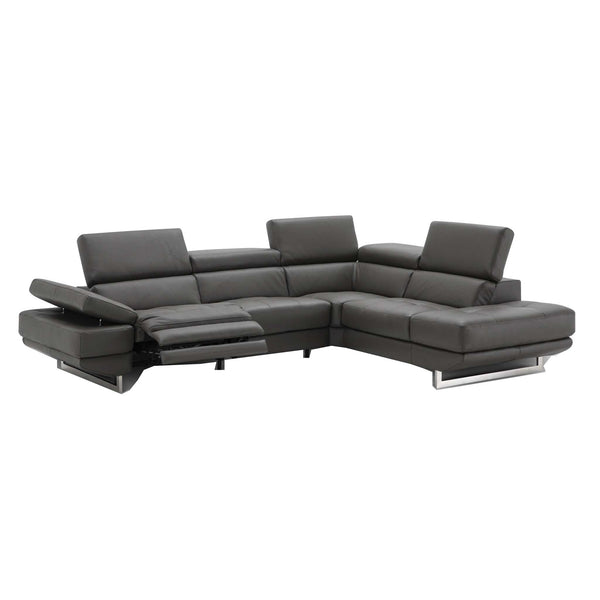 Annalaise Sectional Sofa with Recliner in Dark Grey Leather