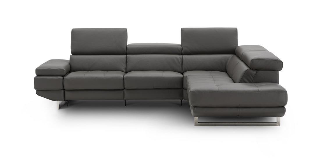 Annalaise Sectional Sofa with Recliner in Dark Grey Leather - Front Facing View