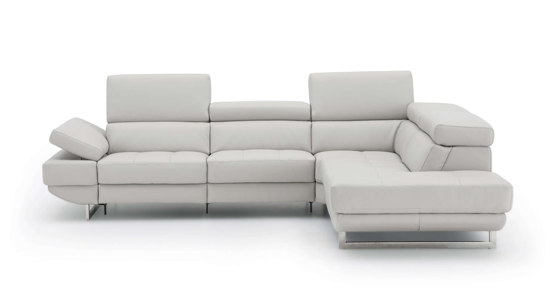 Annalaise Sectional Sofa with Recliner in Silver Grey Leather - Front view
