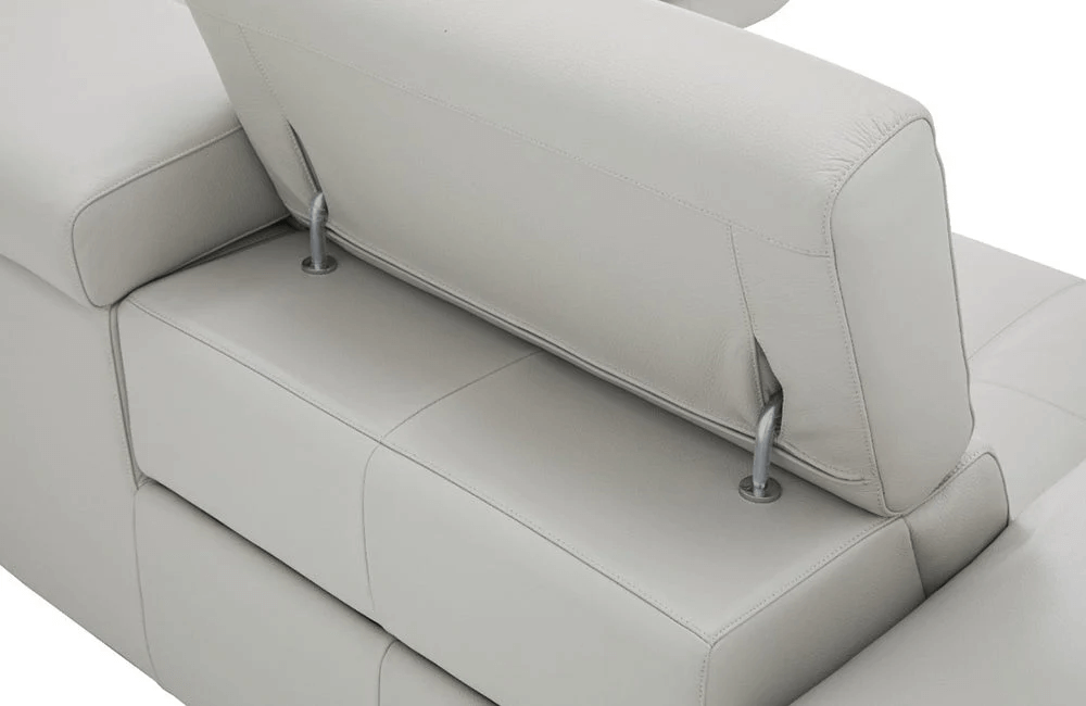 Annalaise Sectional Sofa with Recliner in Silver Grey Leather - Adjustable Headrest