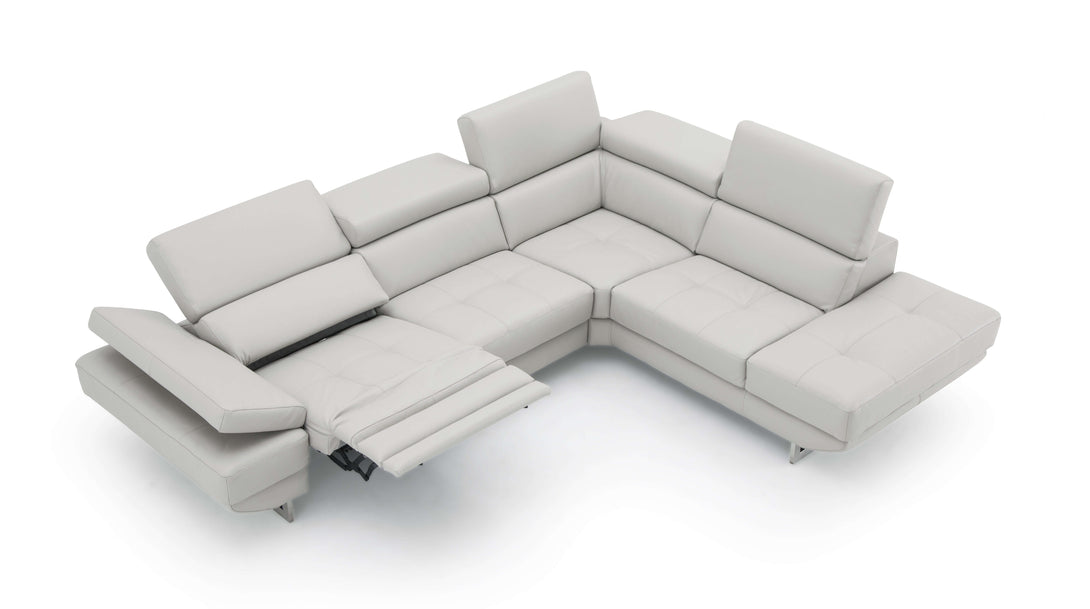Annalaise Sectional Sofa with Recliner in Silver Grey Leather - Arial View