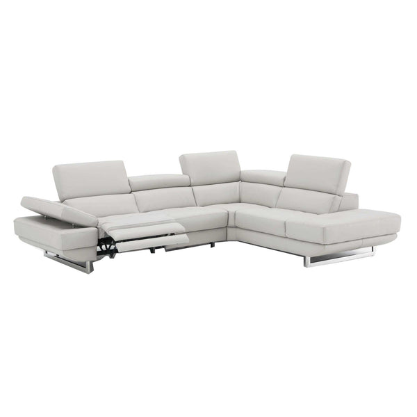 Annalaise Sectional Sofa with Recliner in Silver Grey Leather