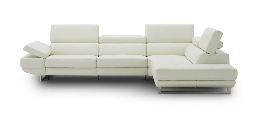 Annalaise Sectional Sofa with Recliner in Snow White Leather - Front View