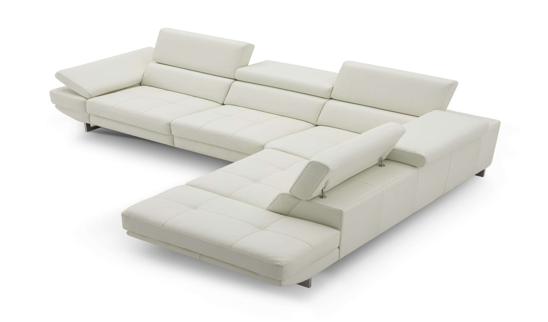 Annalaise Sectional Sofa with Recliner in Snow White Leather - Arial view