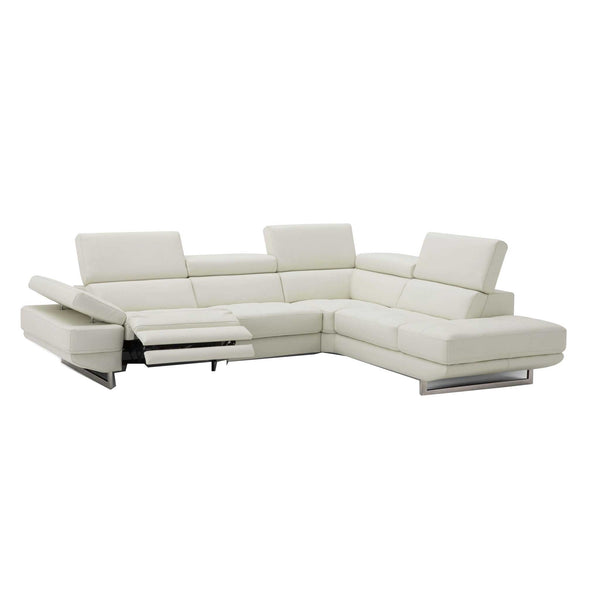 Annalaise Sectional Sofa with Recliner in Snow White Leather