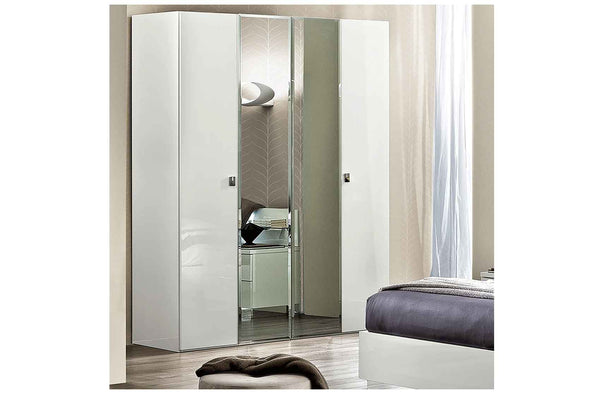 The Onda - 4 Door Gloss White Wardrobe with 2 Mirror Doors