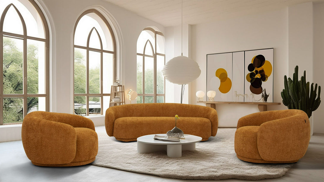 Divani Casa Andrew - Modern Orange Fabric Sofa Set - Featured Photo