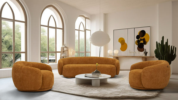 Divani Casa Andrew - Modern Orange Fabric Sofa Set - Featured Photo