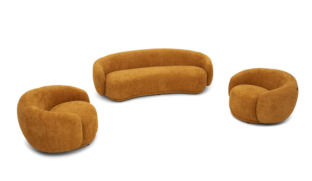 Divani Casa Yolonda - Modern Curved Orange Fabric Sofa Set - View of Furniture on White Transparent Background 2
