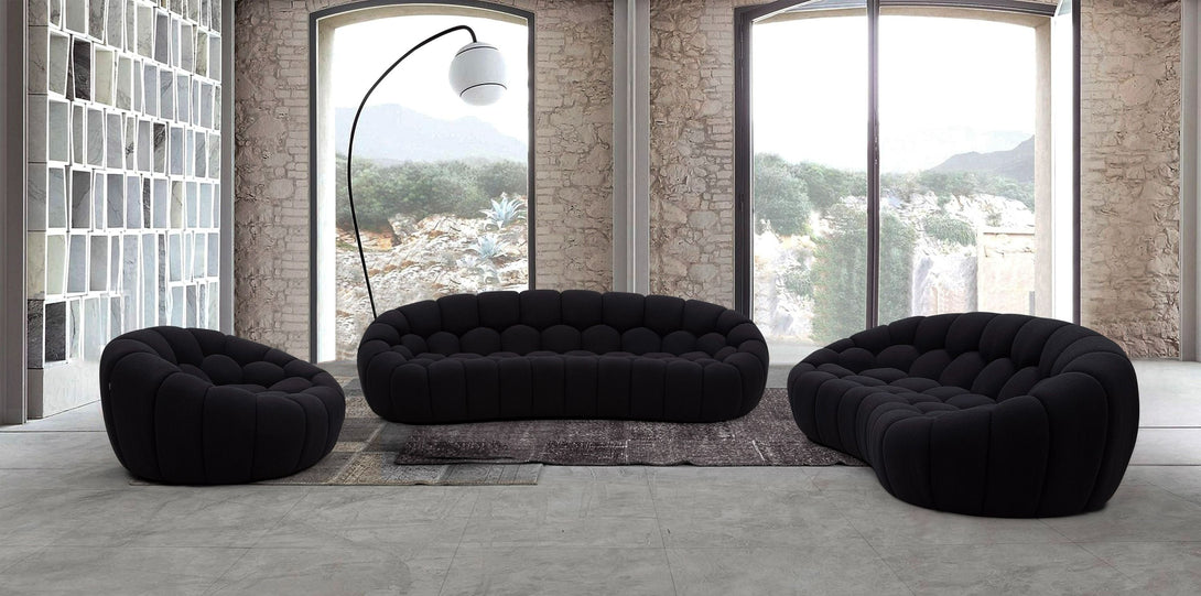 Divani Casa Yolonda - Modern Curved Black Fabric Sofa Set - Featured Photo