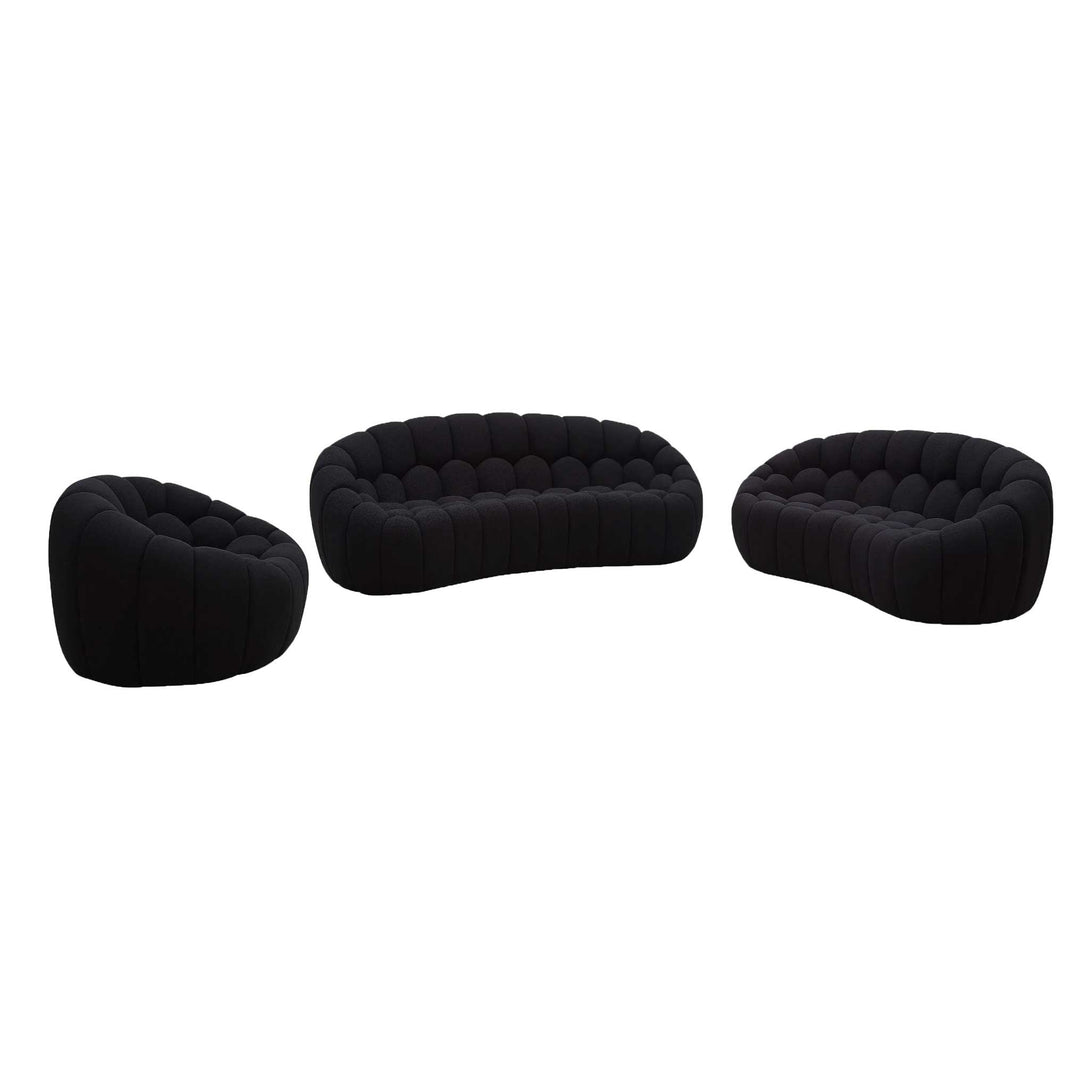 Divani Casa Yolonda - Modern Curved Black Fabric Sofa Set - View of Furniture on White Transparent Background 2