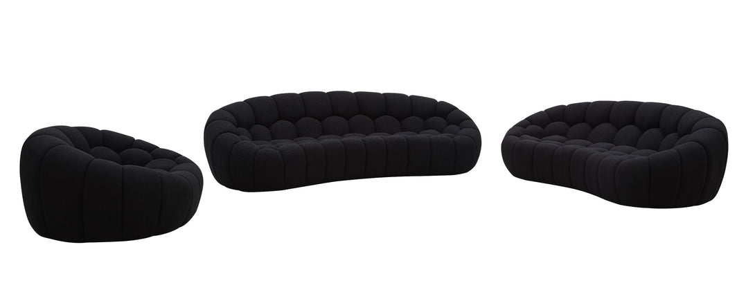 Divani Casa Yolonda - Modern Curved Black Fabric Sofa Set - View of Furniture on White Transparent Background 2